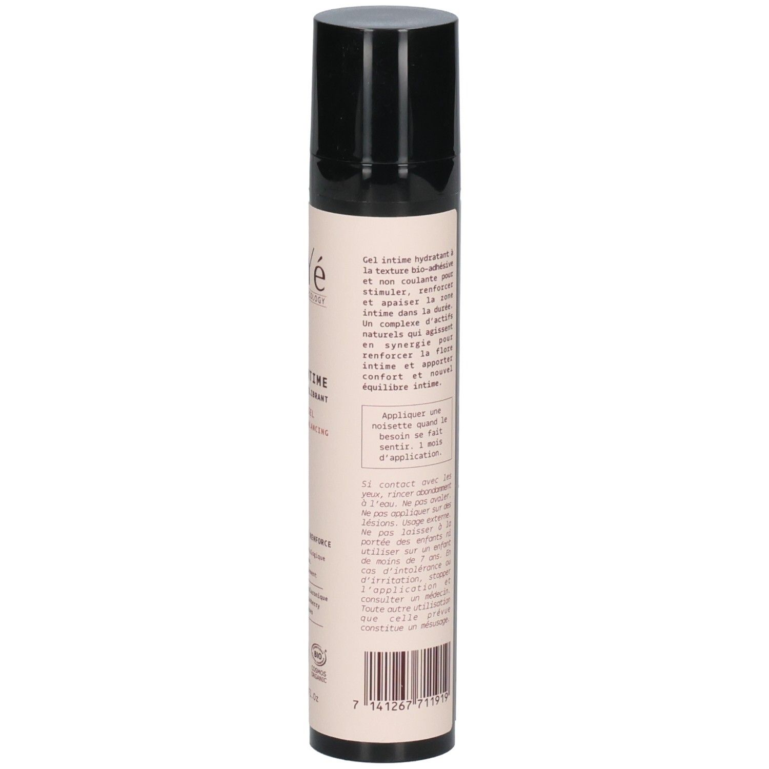 MiYé Gel Intime flacon pompe, face avant. Contient labels Bio, Ecocert et Cosmos Organic.