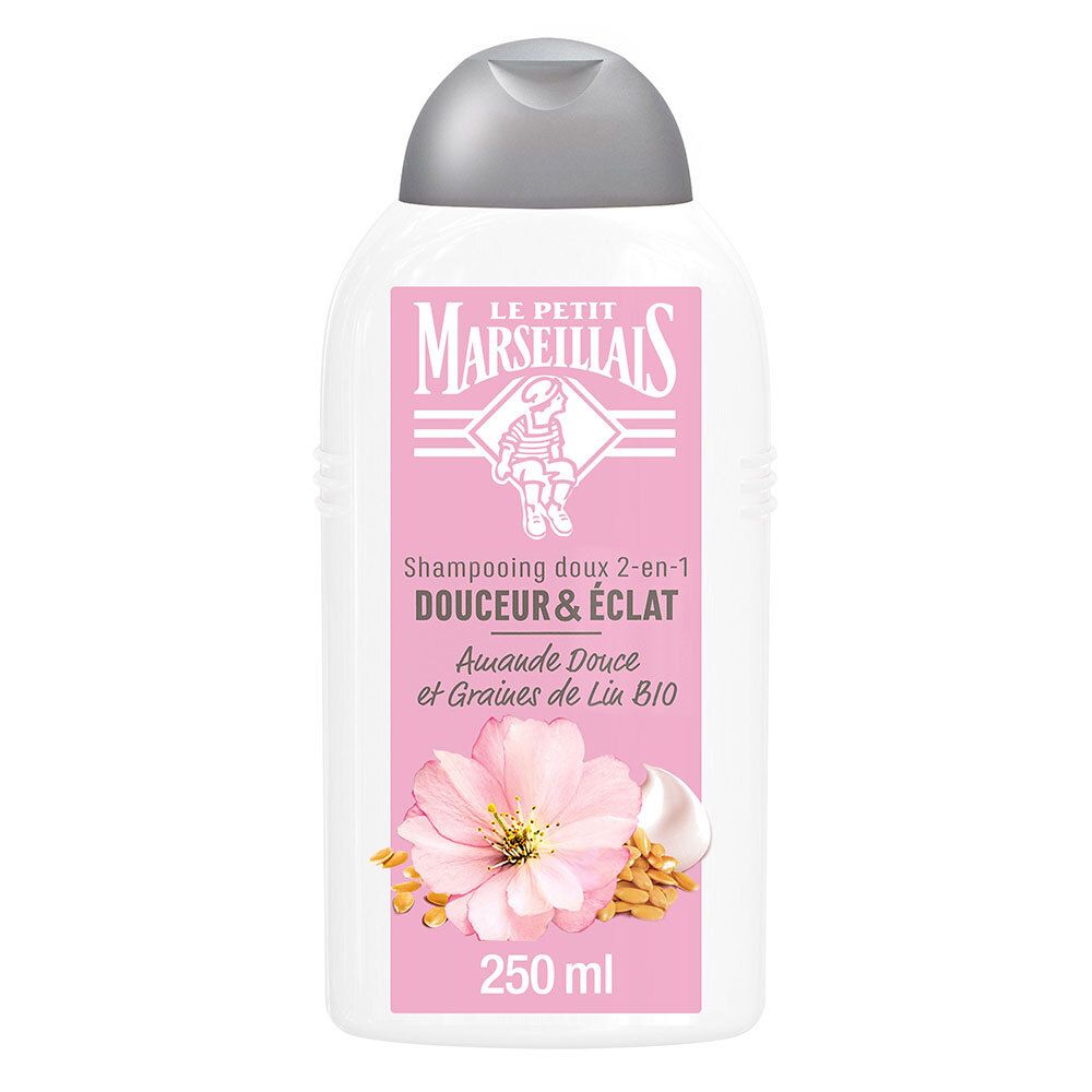 Le Petit Marseillais Shampooing Douceur & Eclat, Cheveux Longs et Délicats, Amande Douce BIO & Graines de Lin BIO