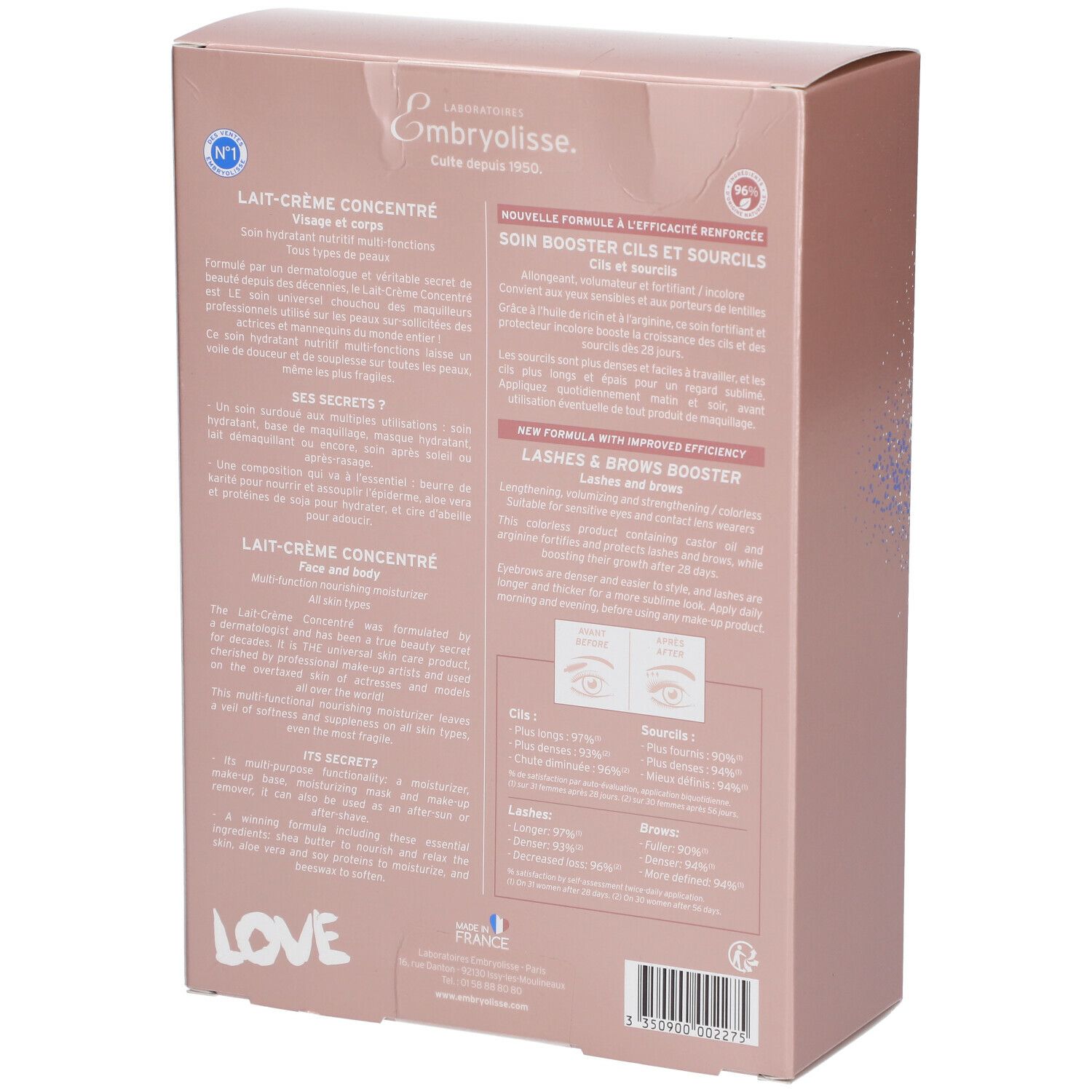 Embryolisse Coffret Lait-Crème + Booster Cils et Sourcils