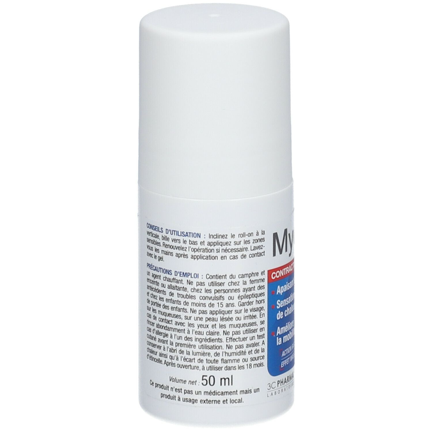 Roll-on blanc avec texte. Inscription: 50 ml. 3C Pharma.