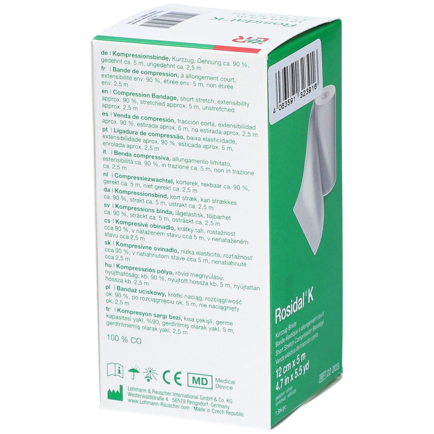 ROSIDAL K - Bande de compression élastique 1 sens, allongement court. 5 m x 12 cm (ref. 10