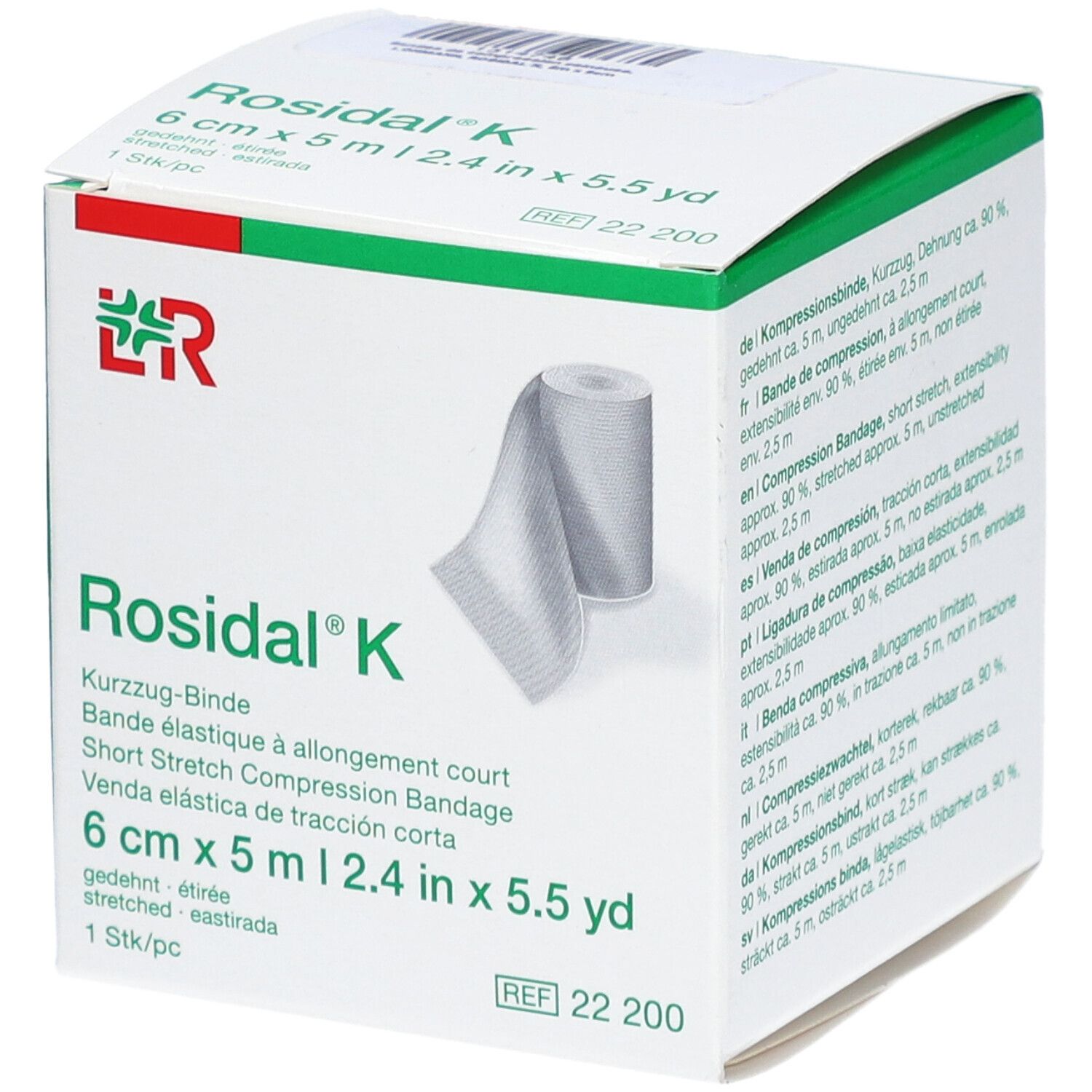 ROSIDAL K - Bande de compression élastique 1 sens, allongement court. 5 m x 6 cm (ref. 108