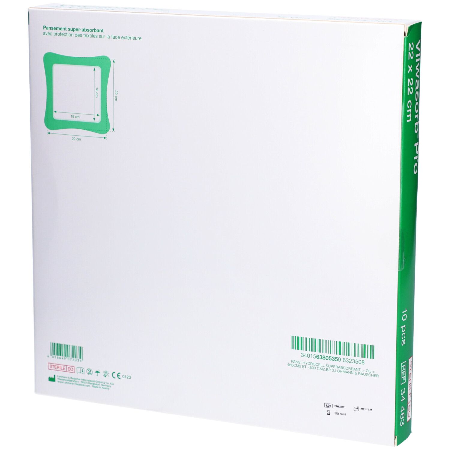 VLIWASORB PRO - Pansement hydrocellulaire superabsorbant, stérile. 22 cm x 22 cm (ref. 344