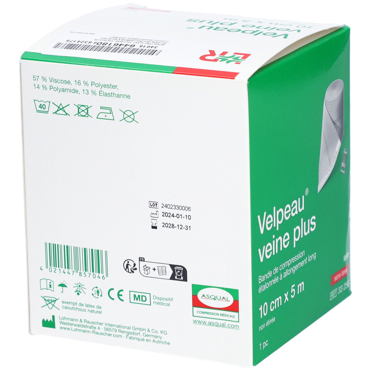 VELPEAU VEINE PLUS - Bande de compression, force 3, étalonnée, élastique tous sens, sans l