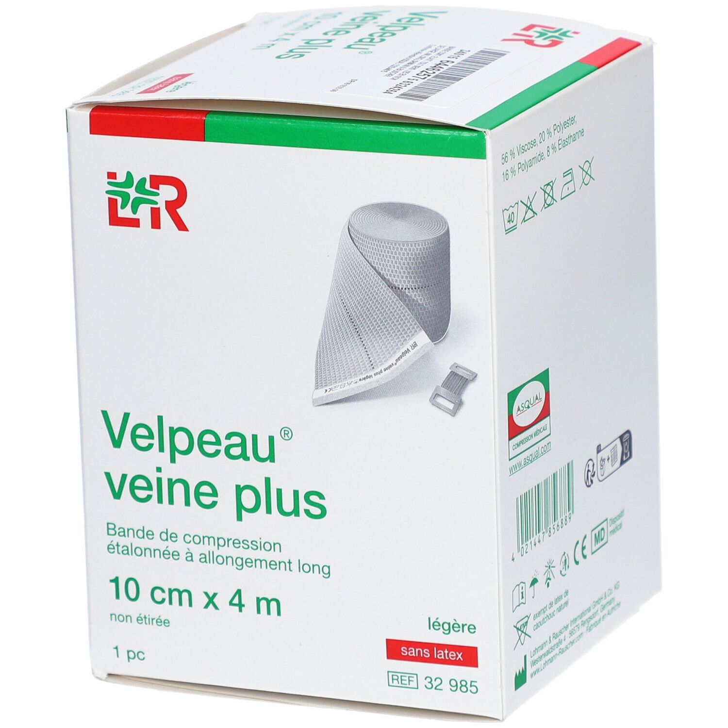Boîte VELPEAU VEINE PLUS. Bande de compression 10 cm x 4 m. Nom et logo du produit visibles.