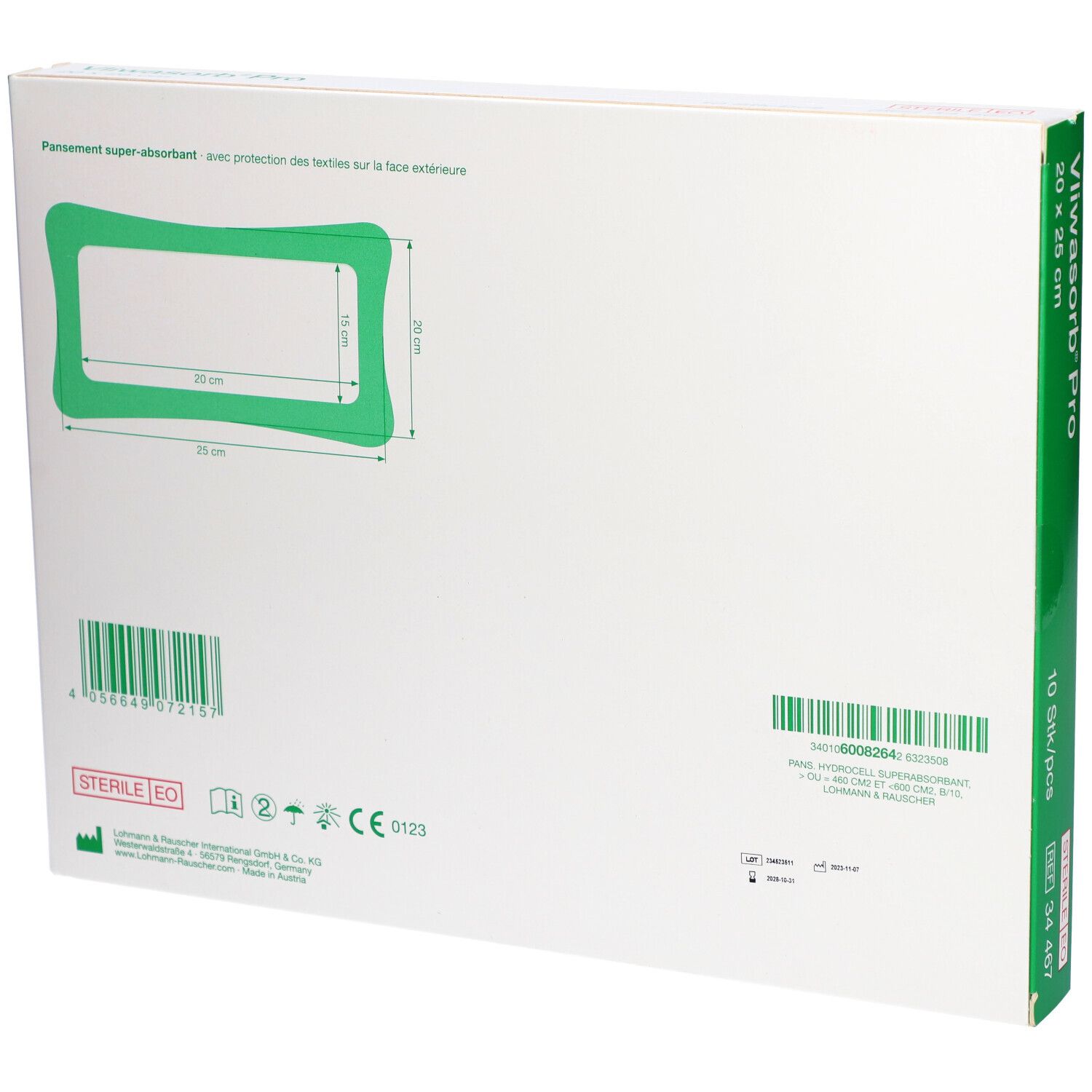 VLIWASORB PRO - Pansement hydrocellulaire superabsorbant, stérile. 20 cm x 25 cm (ref. 344