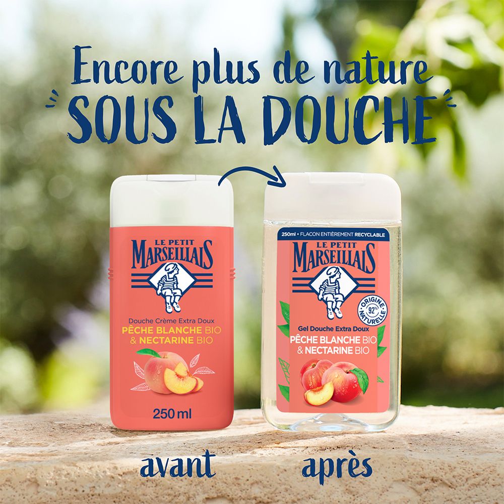 Le Petit Marseillais Gel Douche & Bain Extra Doux Pêche Blanche Bio et Nectarine Bio 250ml