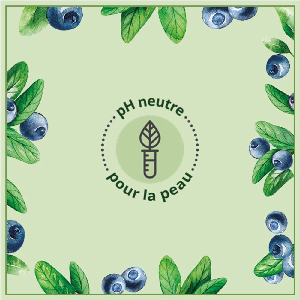 Étiquette circulaire avec texte: pH neutre pour la peau. Illustration d'un tube à essai avec feuille.