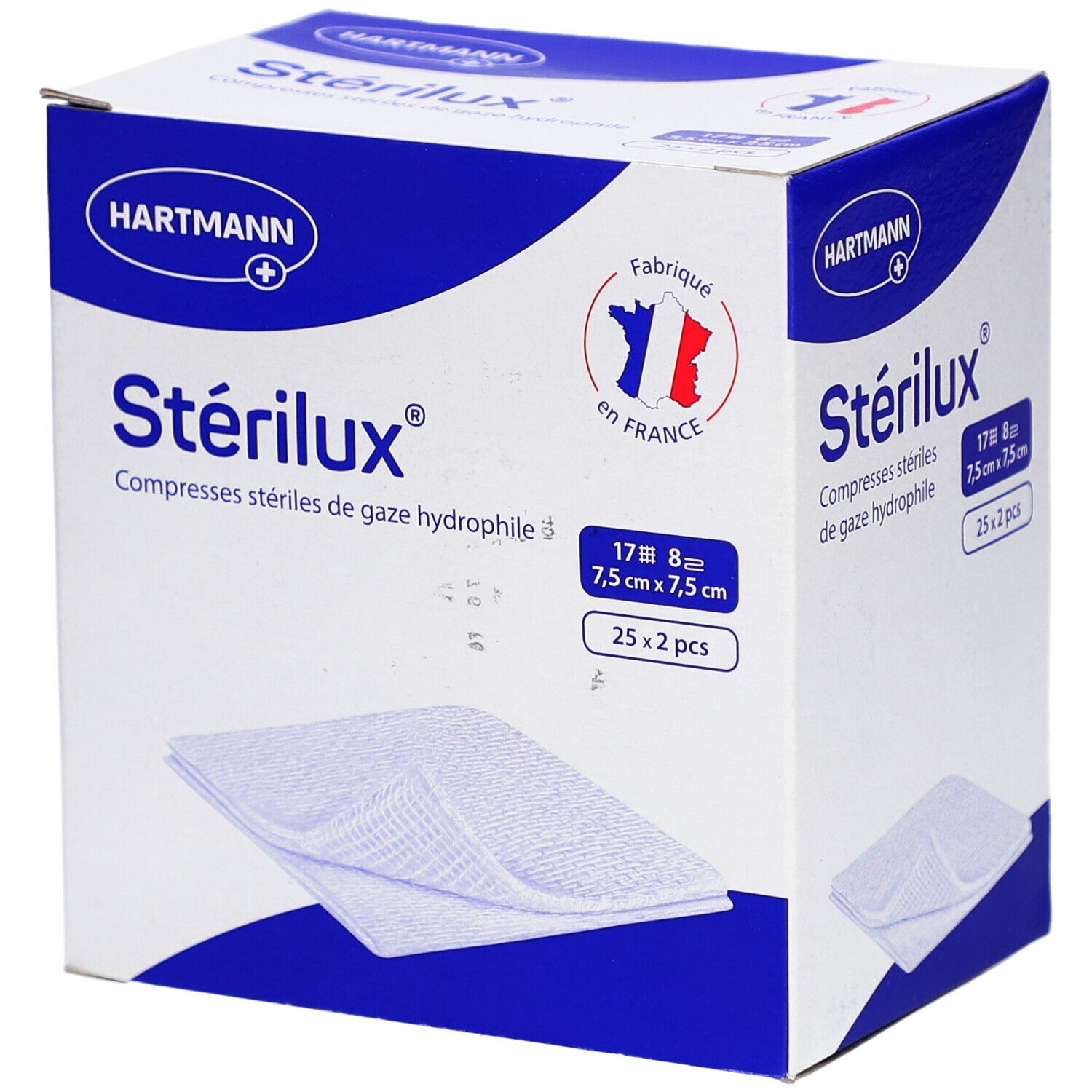 Stérilux compresse de gaze 7,5 cm x 7,5 cm