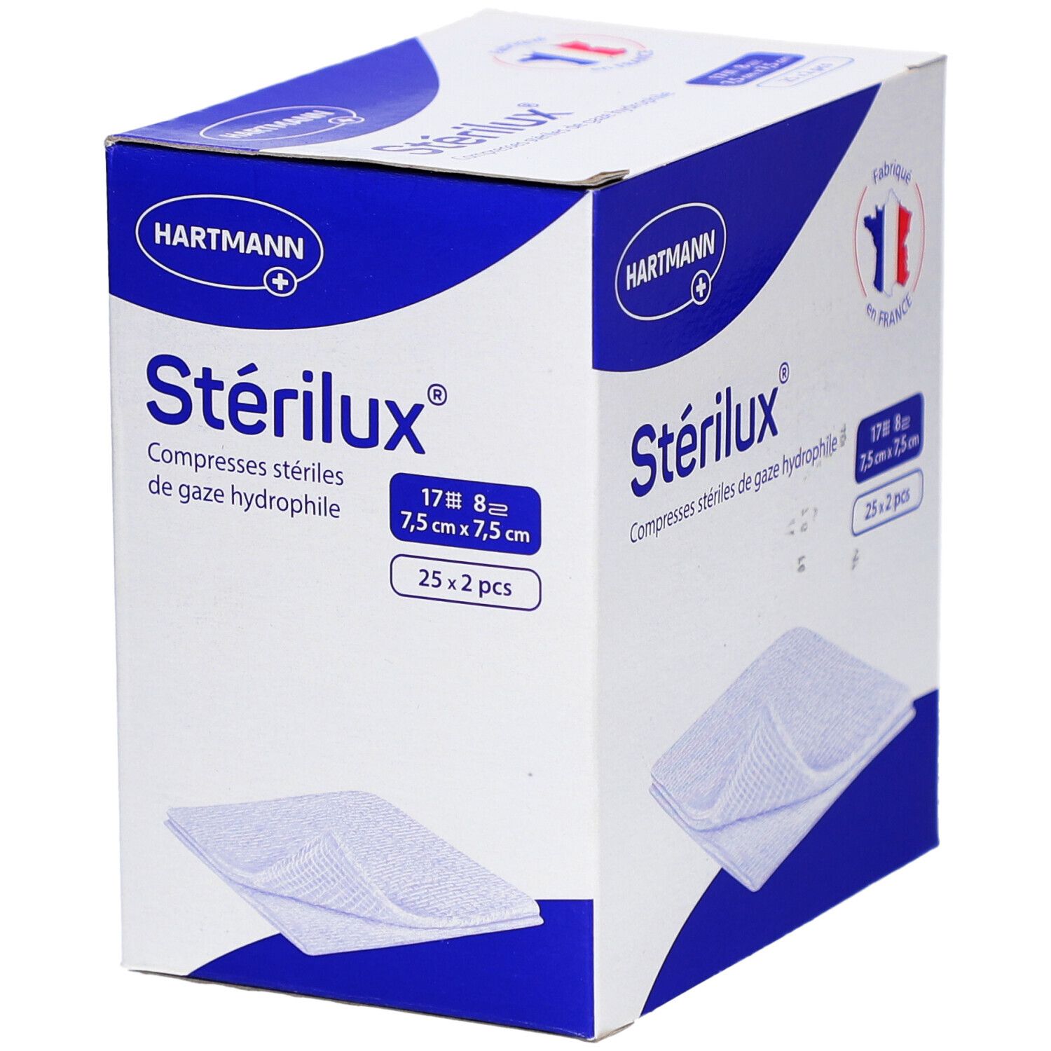 Stérilux compresse de gaze 7,5 cm x 7,5 cm