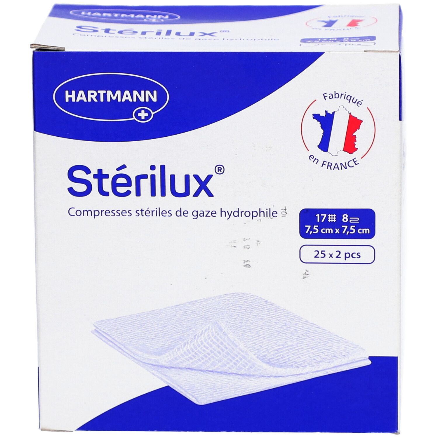 Stérilux compresse de gaze 7,5 cm x 7,5 cm