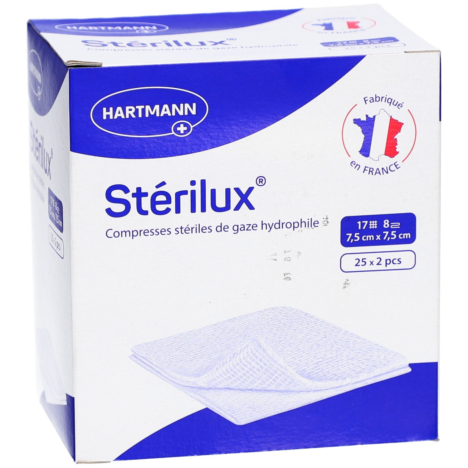 Stérilux compresse de gaze 7,5 cm x 7,5 cm