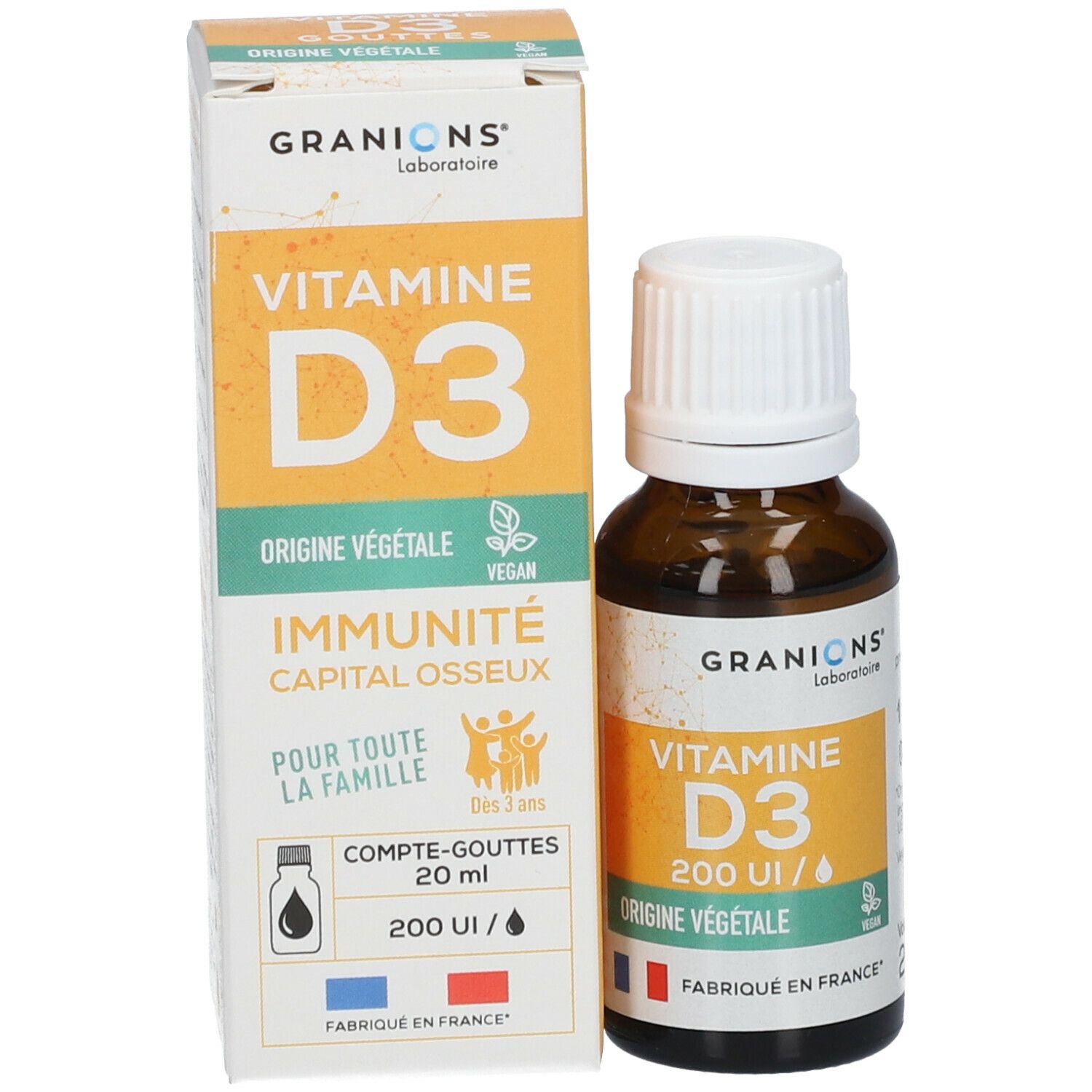 Laboratoire des GRANIONS® Vitamine D3 végétale 200 UI - Gouttes