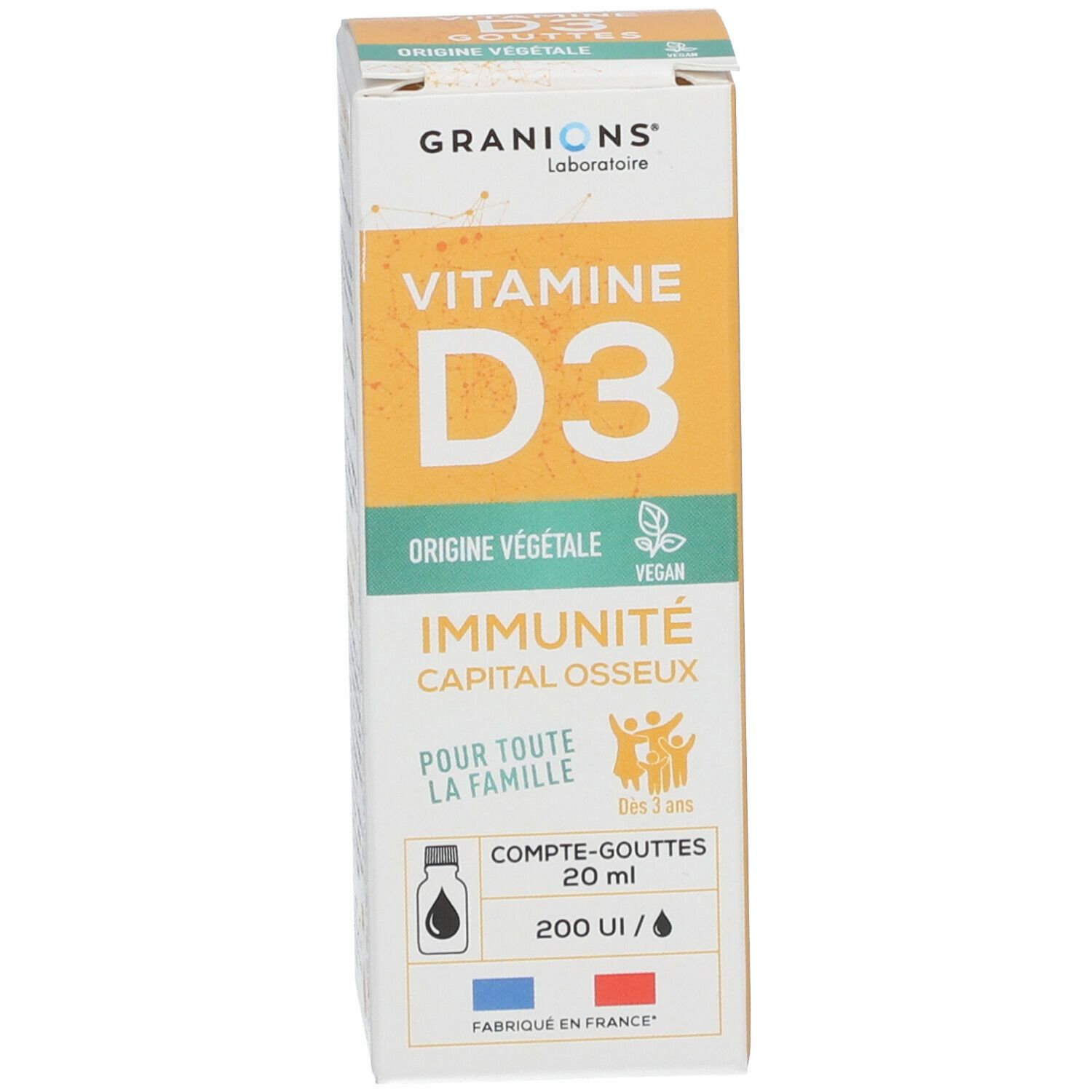 Laboratoire des GRANIONS® Vitamine D3 végétale 200 UI - Gouttes