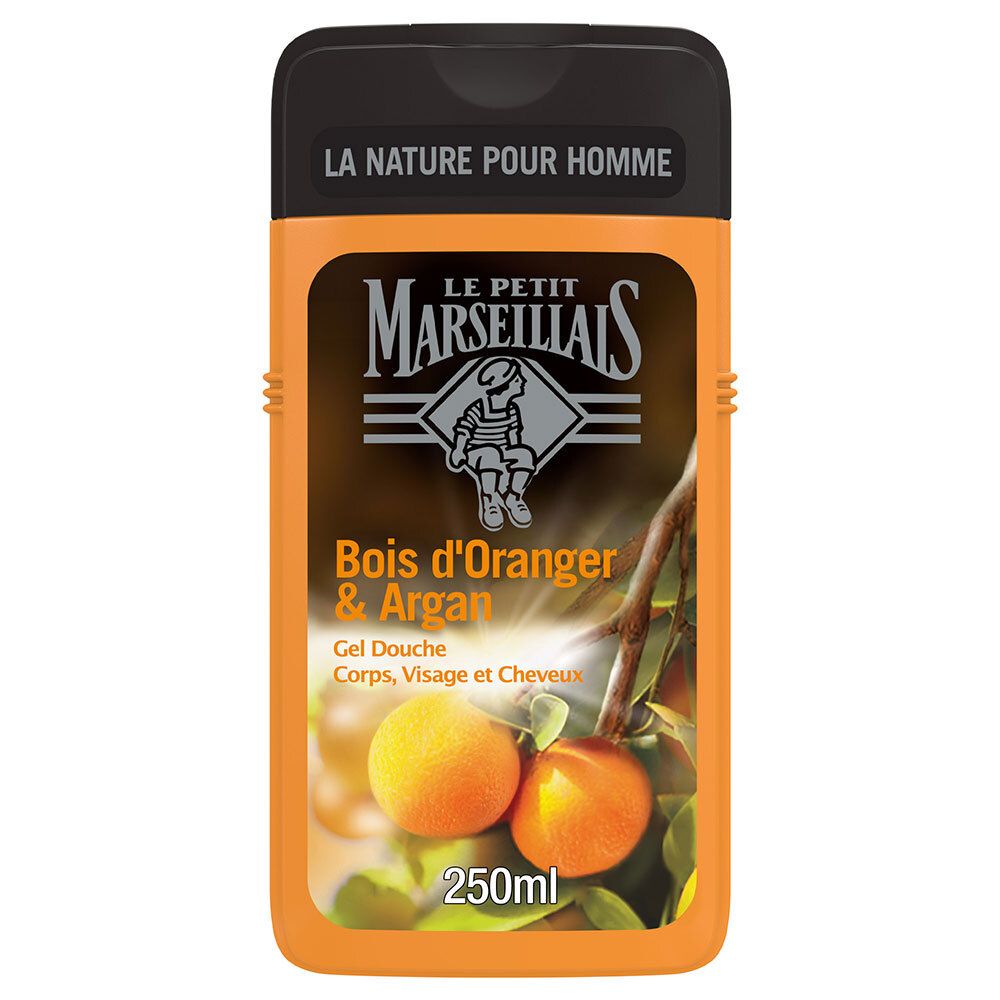 Le Petit Marseillais Gel Douche Homme Corps et Cheveux Bois D'oranger & Argan Flacon, 250 ml