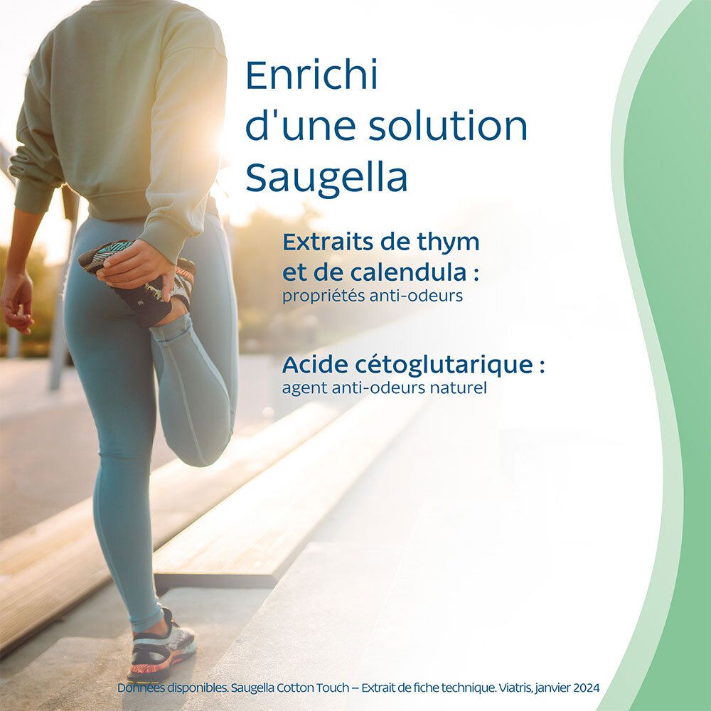 Saugella - Cotton Touch - Serviettes hygiéniques de Jour extra-fines avec ailettes - 100% coton hydrophile - Hypoallergénique - Extraits de Thym et de Calendula - Jour - Pack de 14 X2