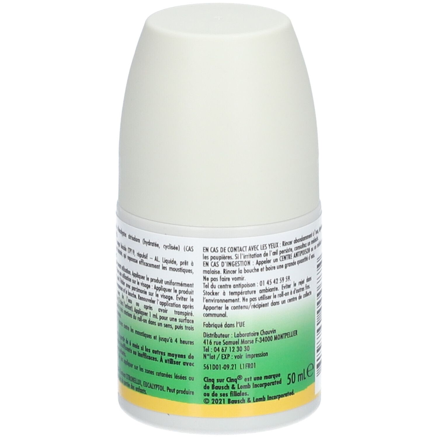 CINQ SUR CINQ Roll-on Anti-Moustiques Citriodora- Actifs d'Origine Végétale