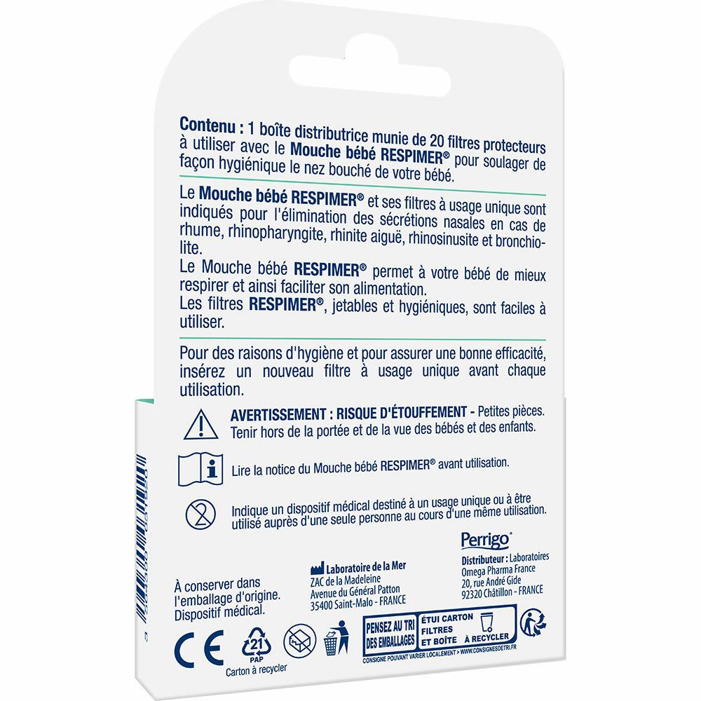 Respimer – 20 Recharges Mouche Bébé – Doux et Hygiénique – Facile à  utiliser – 20 filtres protecteur – Rhume et Rhynopharyngite – Fabriqués en  France : : Bébé et Puériculture