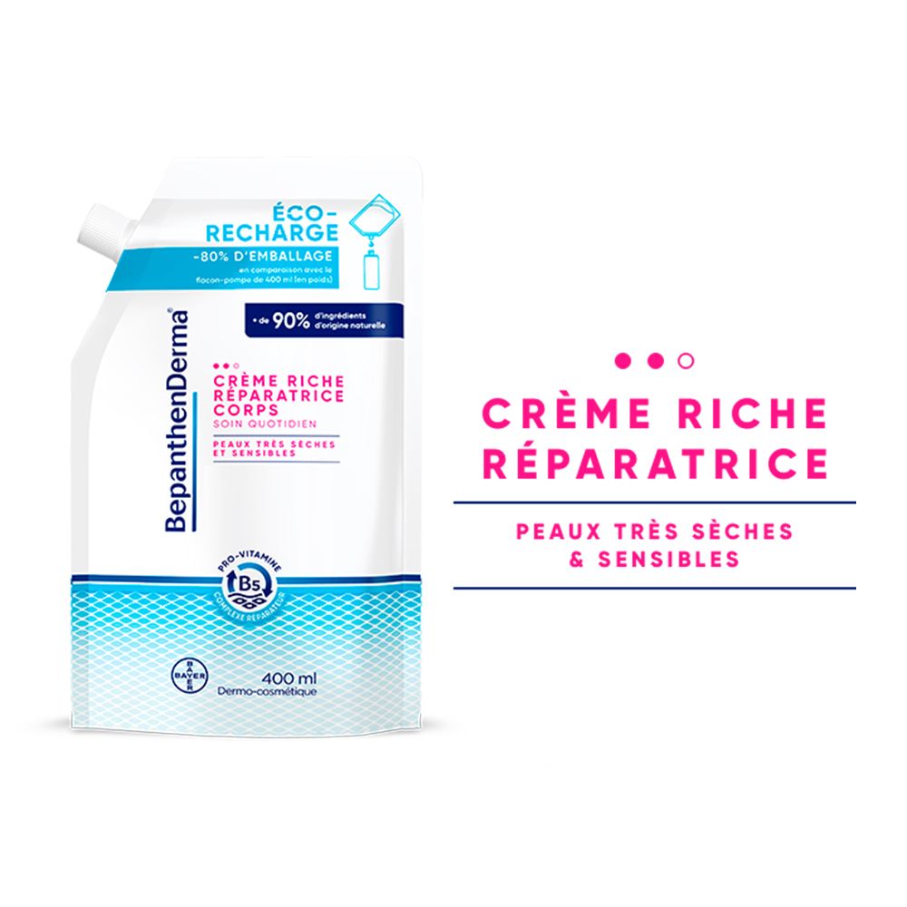 BepanthenDerma® Crème Riche Réparatrice Corps Éco-Recharge Peaux Très Sèches et Sensibles