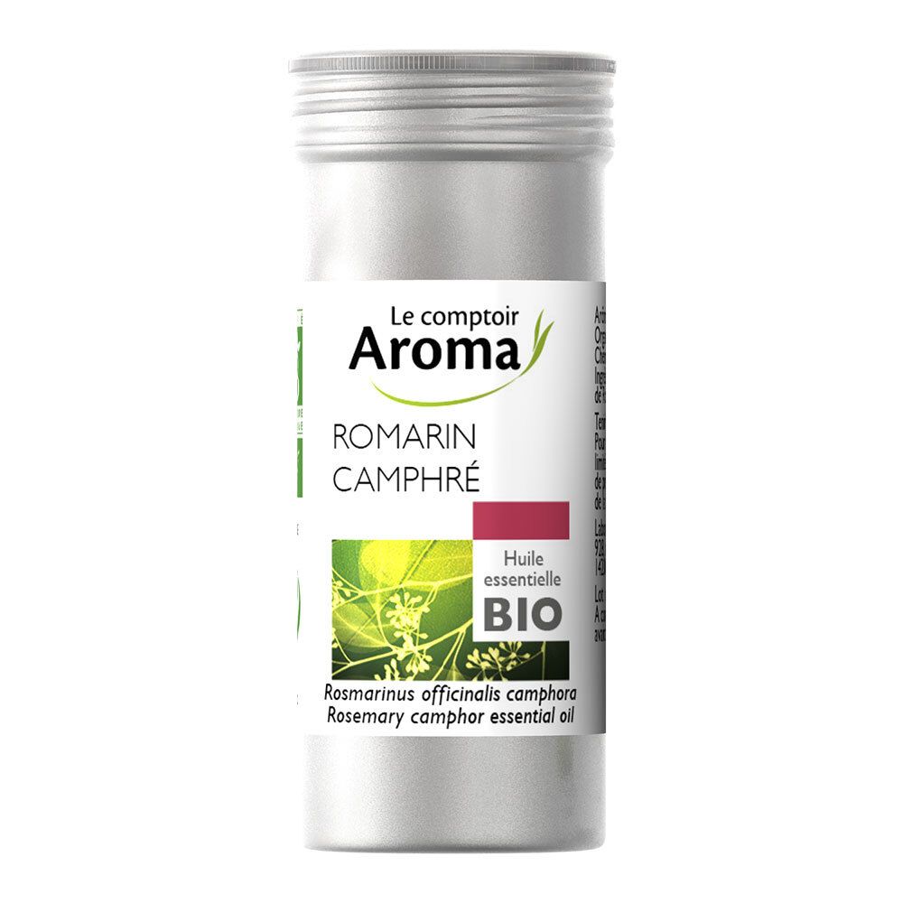 Emballage cylindrique en métal. Étiquette avec nom du produit et certification Bio. Le Comptoir Aroma.
