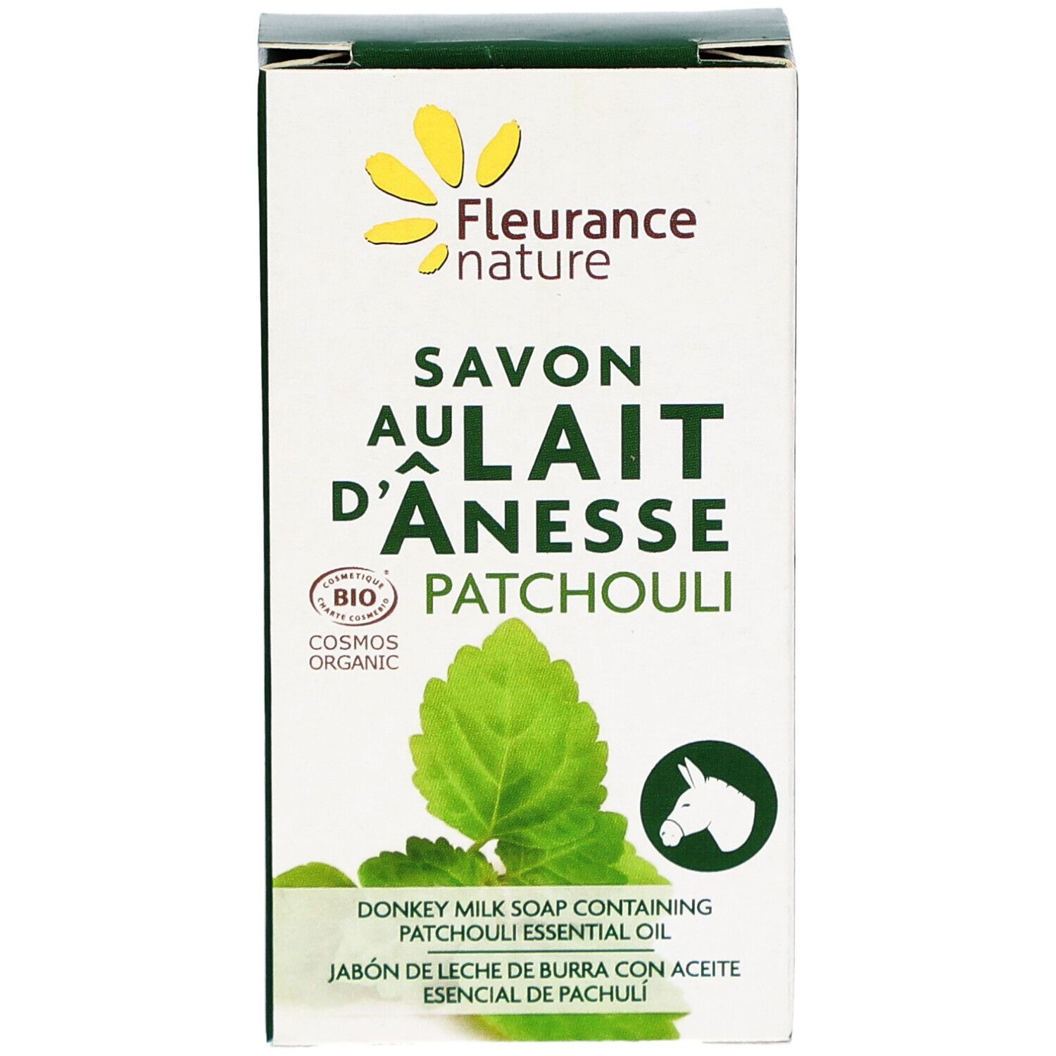 Boîte verte et blanche, vue de face. Nom du produit et logo clairement visibles. Certification bio.