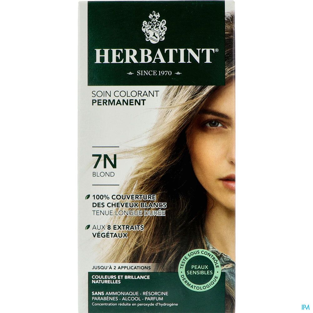 Herbatint Teinture, Teinture capillaire colorante aux extraits végétaux, blond, n° 7N, 2 f