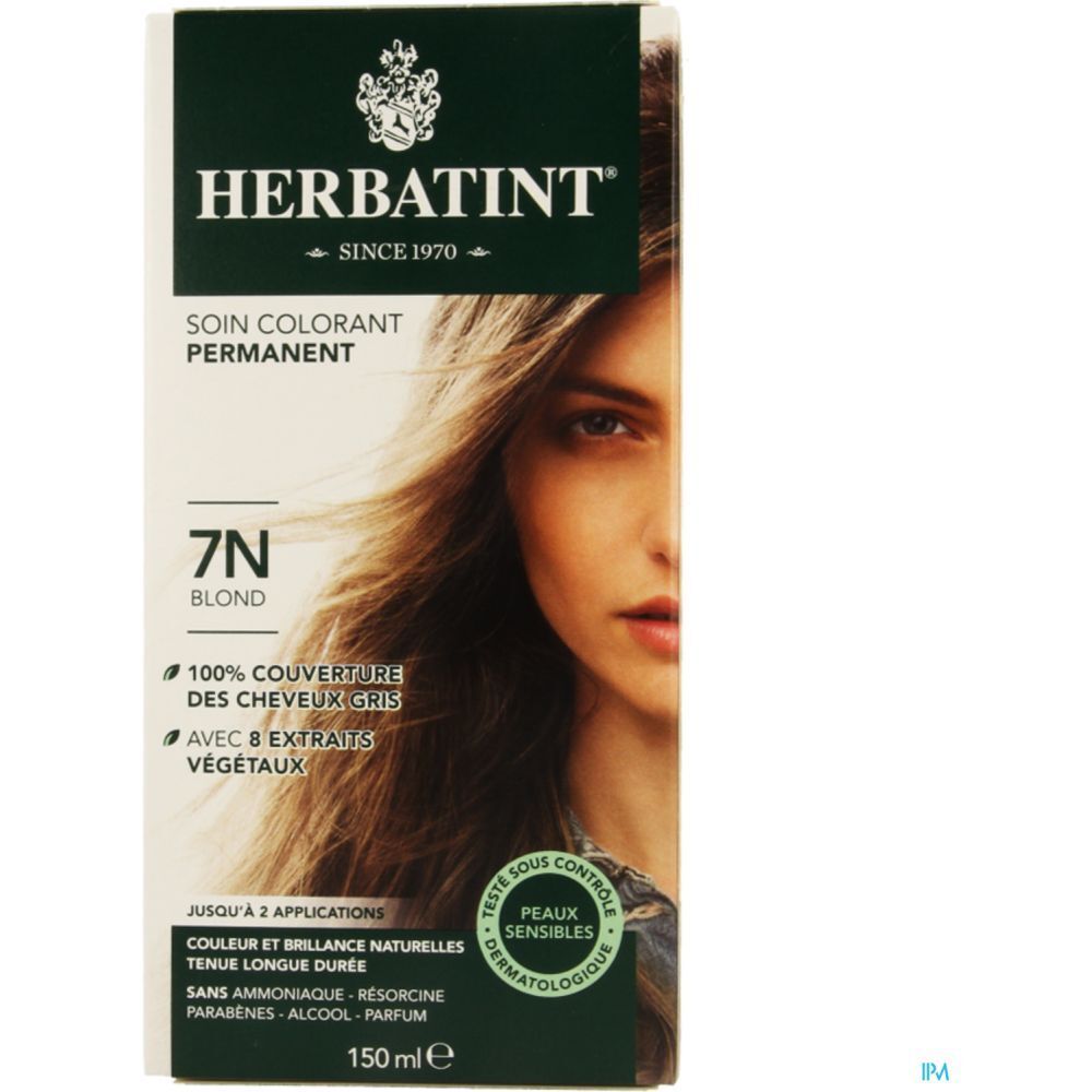 Herbatint Teinture, Teinture capillaire colorante aux extraits végétaux, blond, n° 7N, 2 f