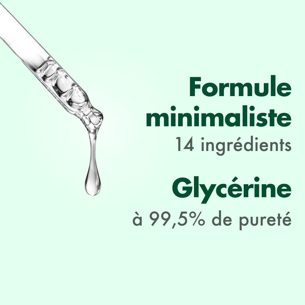 Pipette dégoulinante. Formule avec 14 ingrédients. Glycérine à 99,5% de pureté.