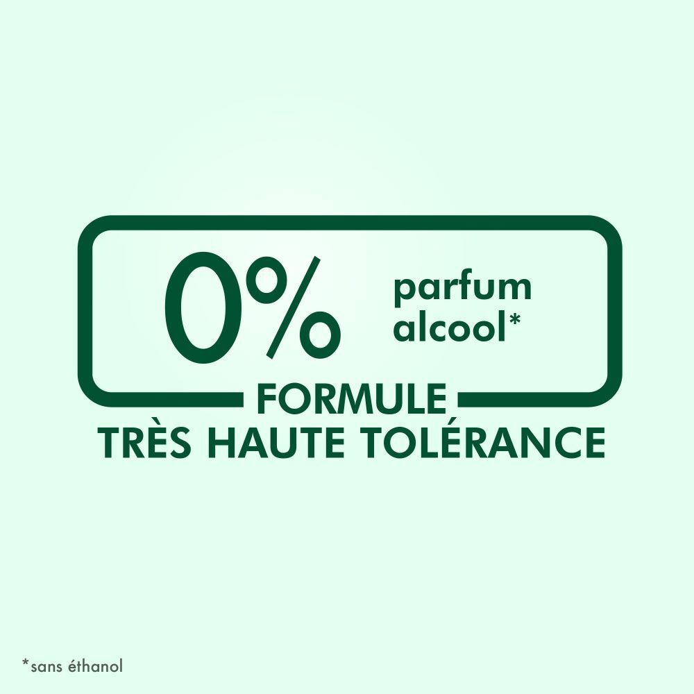 0% parfum et alcool. Formule très haute tolérance.