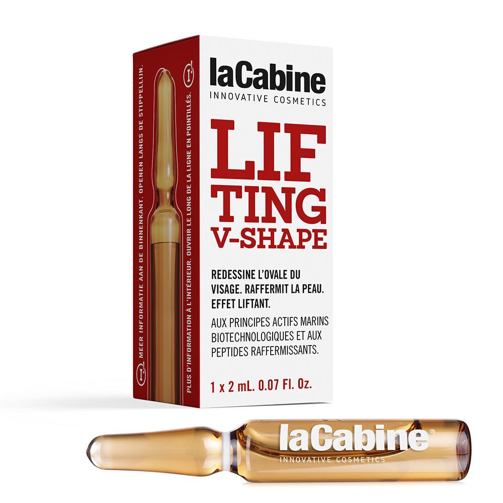 Ampoule et emballage. Inscription: Lacabine Lift V-Shape. 1 x 2 ml.