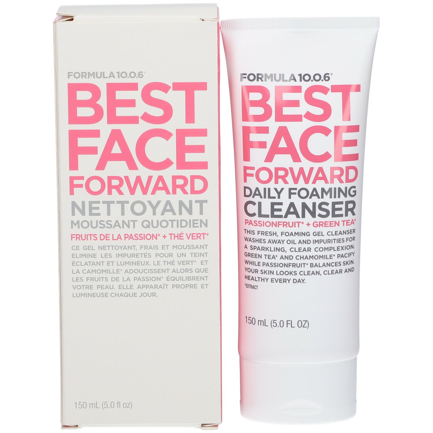 Emballage du produit. FORMULA 10.0.6, BEST FACE FORWARD, nettoyant et boîte. 150 ml.