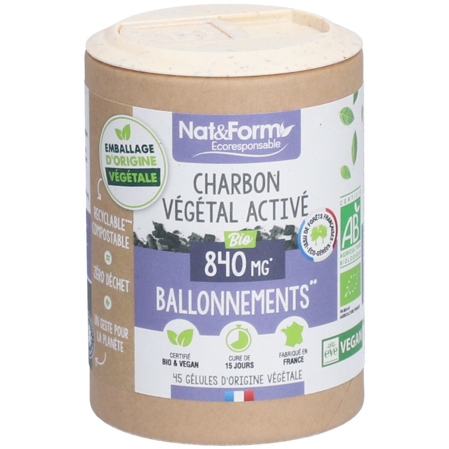 Nat&Form Charbon végétal activé en gélules