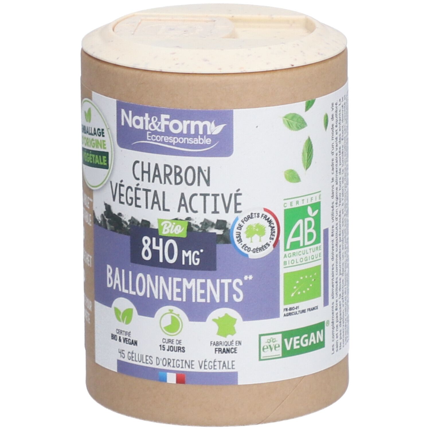 Nat&Form Charbon végétal activé en gélules