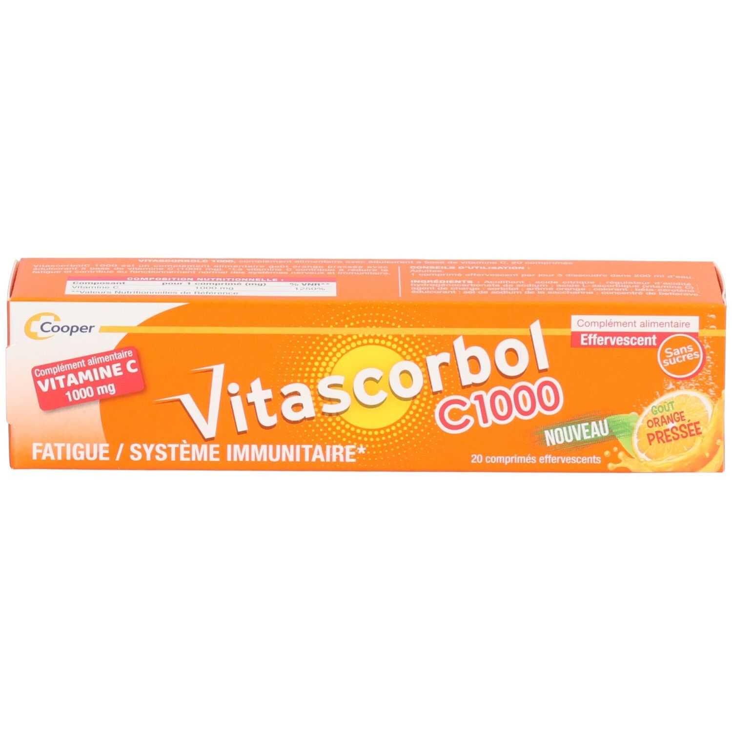VITASCORBOL - Complément alimentaire à base de vitamine C 1000 mg - Fatigue et système immunitaire - Programme 20 jours - 20 comprimés effervescents