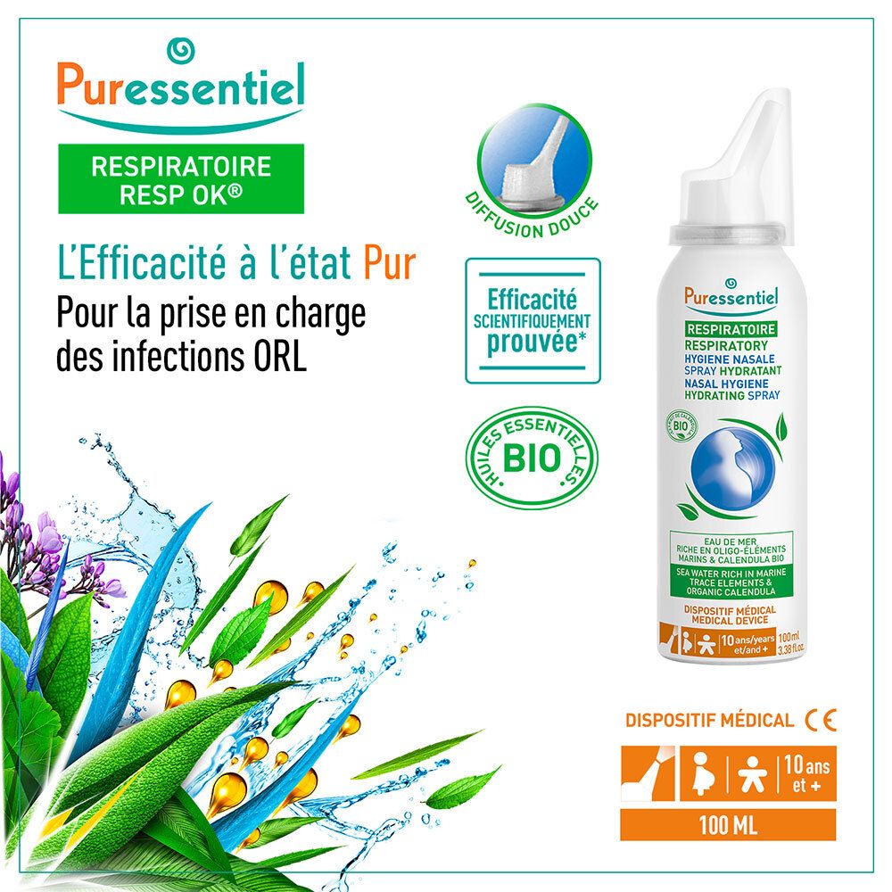 PURESSENTIEL RESPIRATOIRE Spray Hygiène Nasale Hydratant Respiratoire - 100 ml