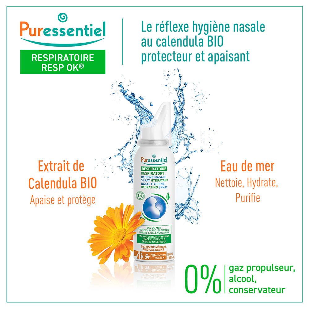 PURESSENTIEL RESPIRATOIRE Spray Hygiène Nasale Hydratant Respiratoire - 100 ml