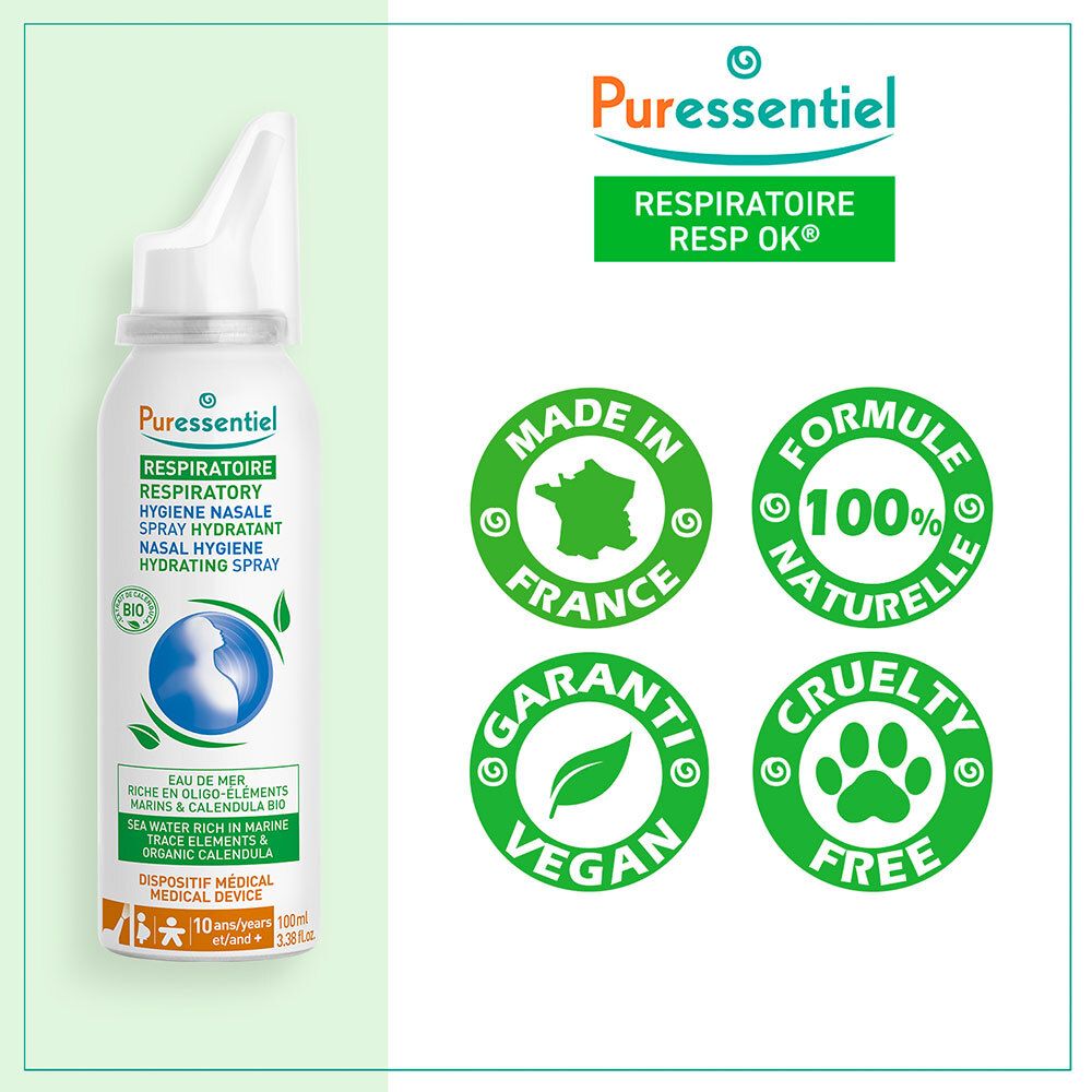 PURESSENTIEL RESPIRATOIRE Spray Hygiène Nasale Hydratant Respiratoire - 100 ml