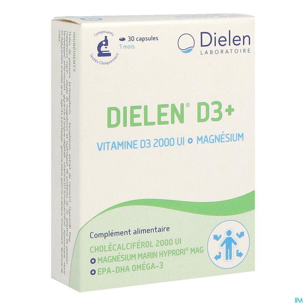 Dielen D3+, Capsule, complément alimentaire à base d'Oméga 3, vitamine D3 et magnésium, bt