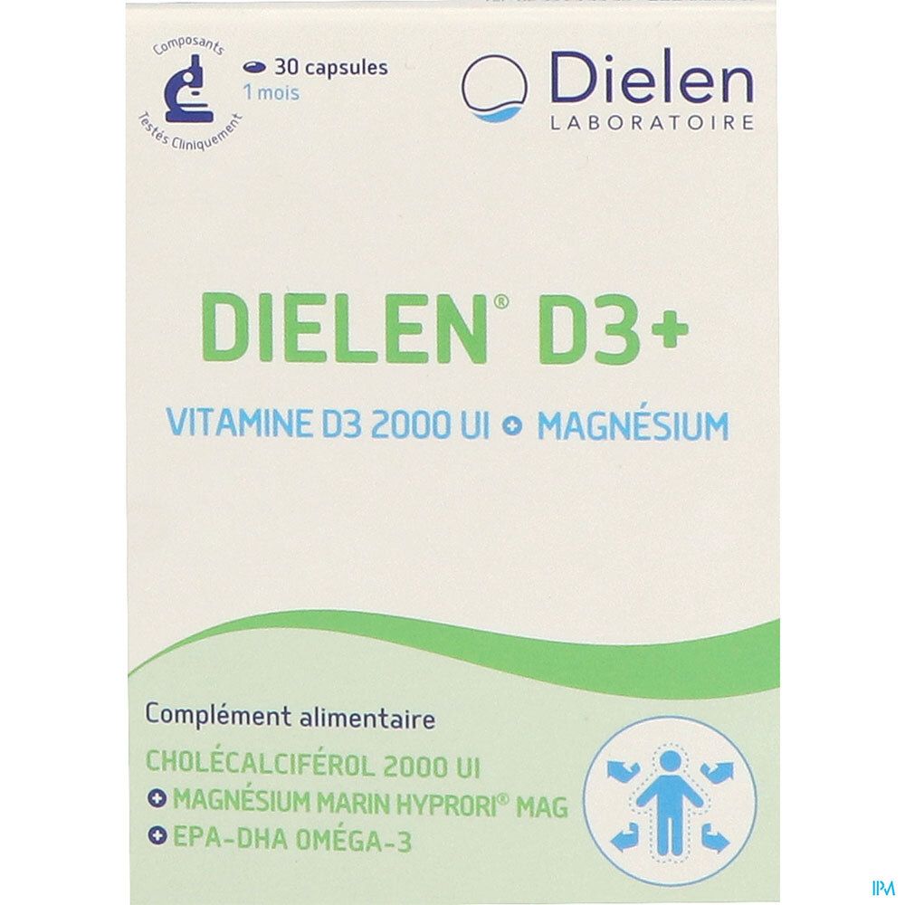Dielen D3+, Capsule, complément alimentaire à base d'Oméga 3, vitamine D3 et magnésium, bt