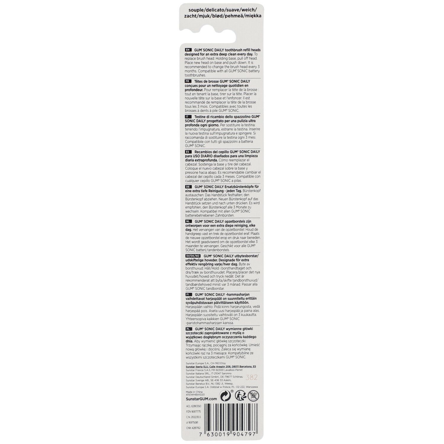 GUM® SONIC DAILY Brossette de rechange Blanc