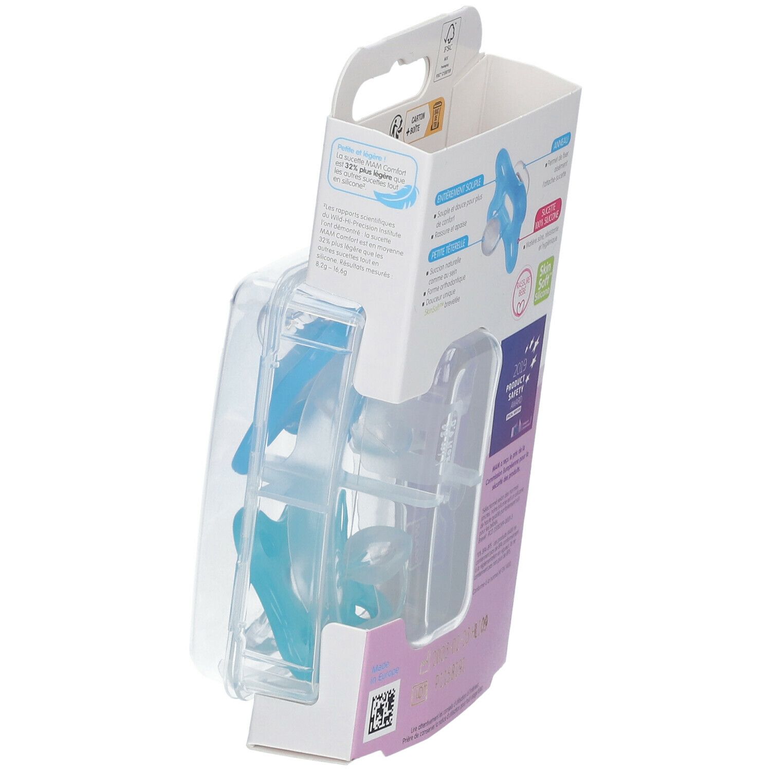 Porte-sucettes MAM S237 Pod - Bleu, Rangement Pratique Pour 2 Tétines, Fixation Velcro Et Fermeture éclair