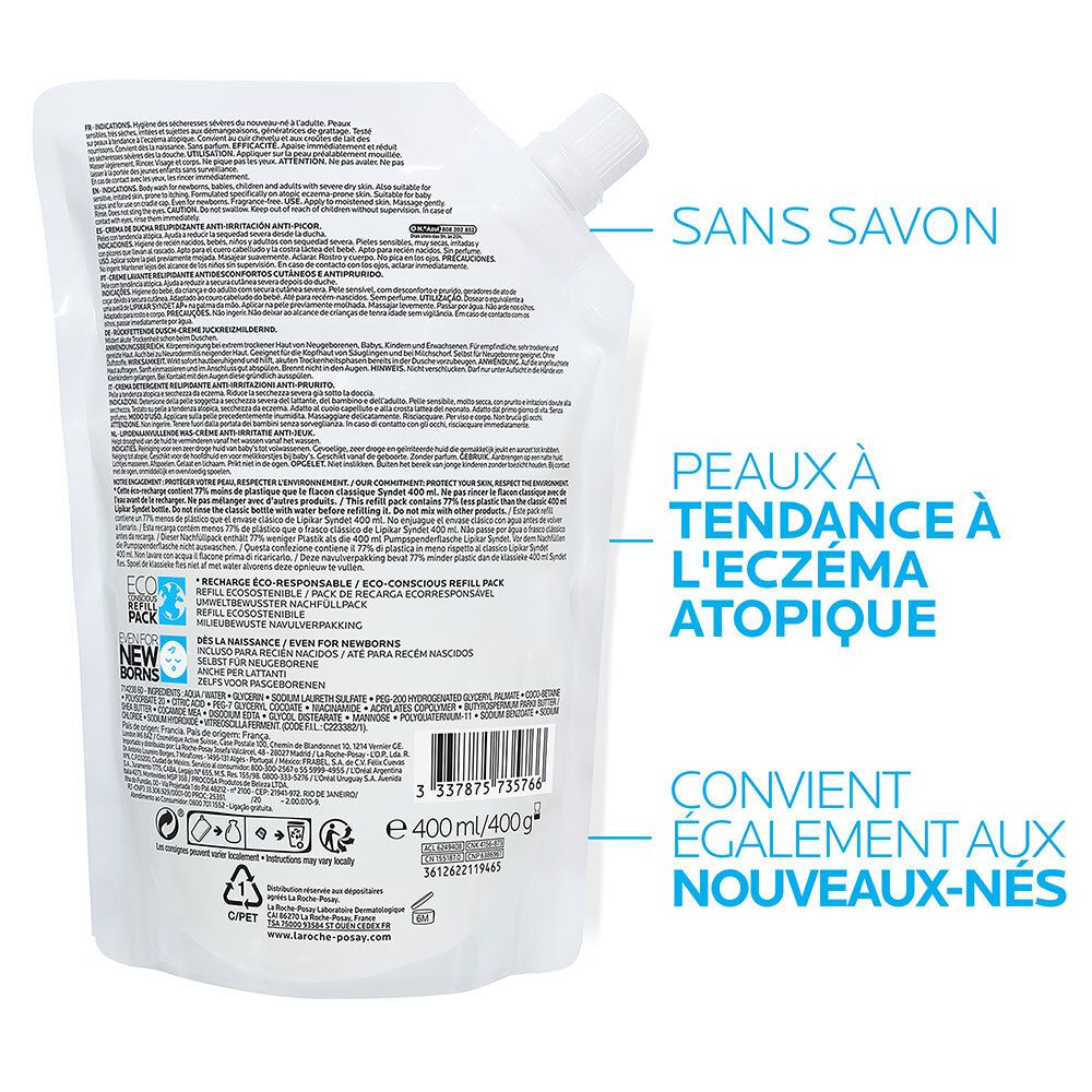 LA ROCHE POSAY LIPIKAR Syndet AP+ Crème Lavante Relipidante + Eco-Recharge