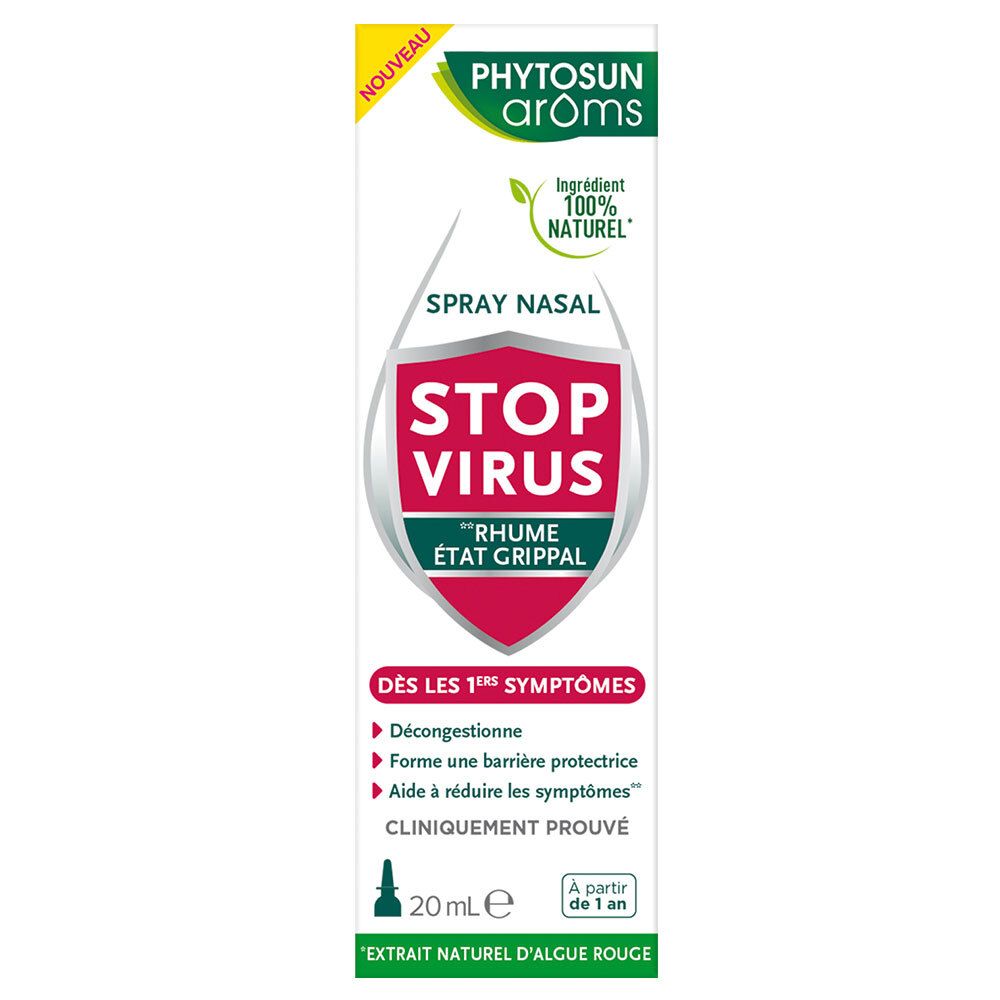 Emballage avec inscription: Phytosun Arôms, Stop Virus, Rhume Etat Grippal. 20ml.