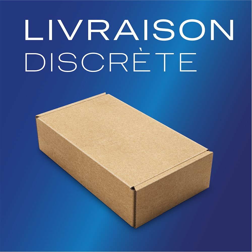 Boîte d'expédition marron avec le texte : Livraison discrète.