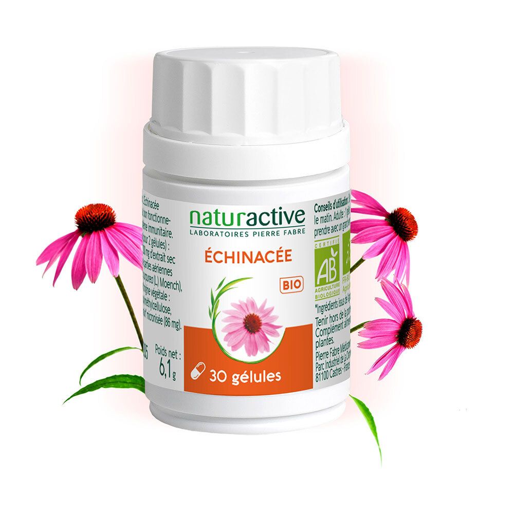 Naturactive Echinacée BIO. Flacon de 30 gélules. Certification AB. Vegan.