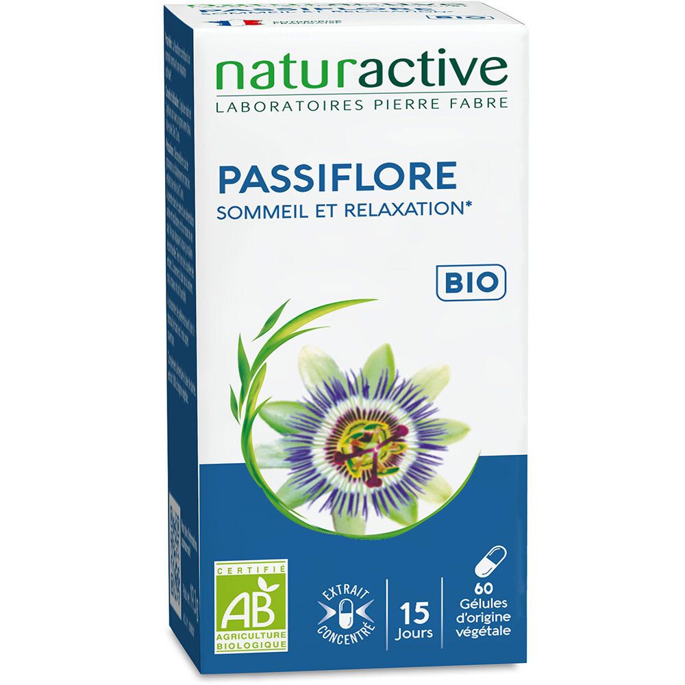Boîte Passiflore BIO. 60 gélules. Certification AB Bio. Vegan. Extrait Concentré.