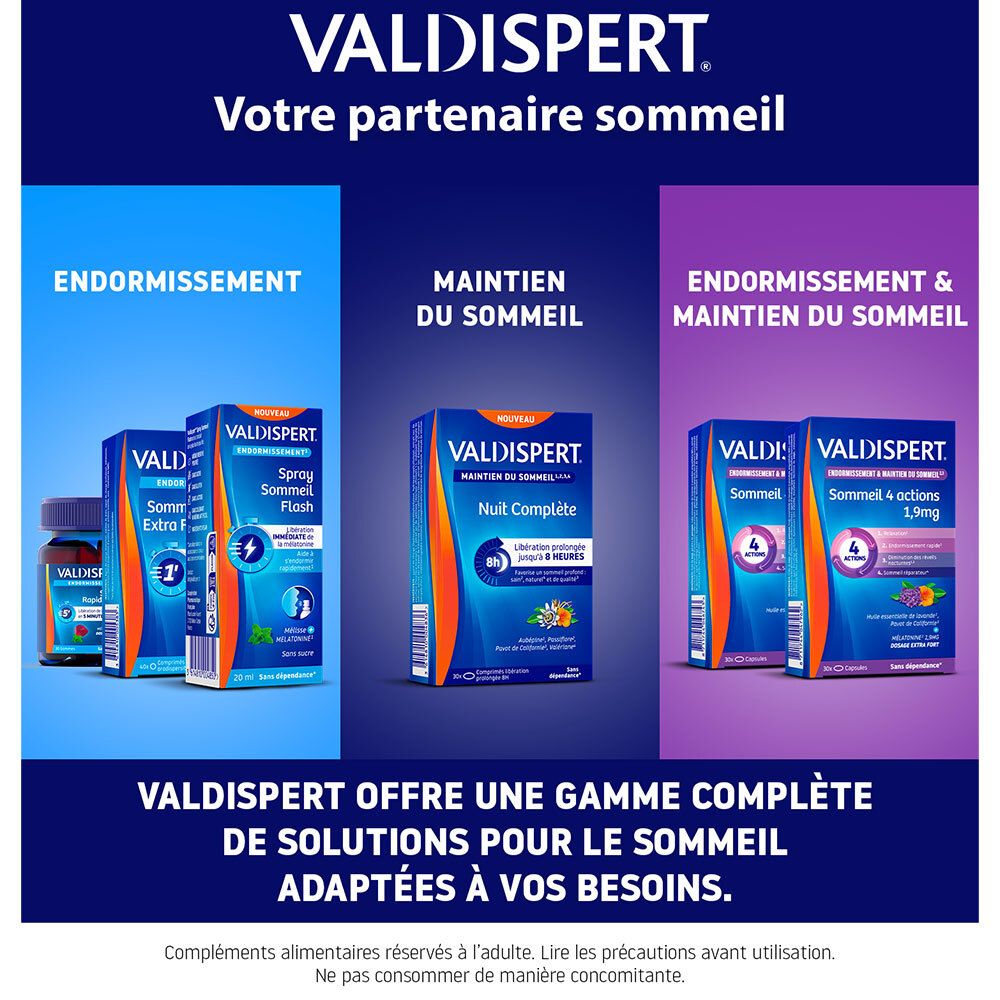 VALDISPERT : Votre partenaire sommeil. Gamme de produits pour l'endormissement et le maintien du sommeil.