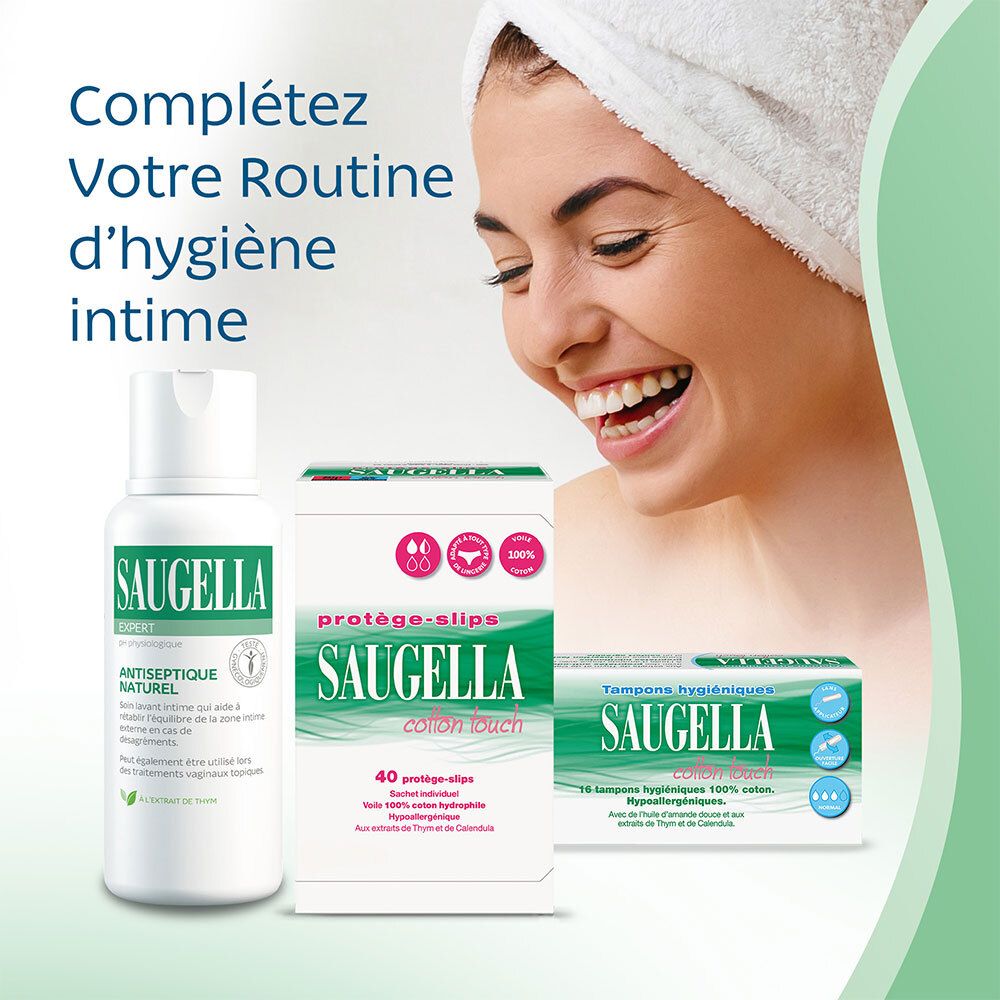 Saugella Cotton Touch - Protège-Slip Hypoallergénique & Doux - Tissu respirant et Fin pour Femmes - Propriétés Anti-Odeur - Peaux Sensibles - Pack de 40