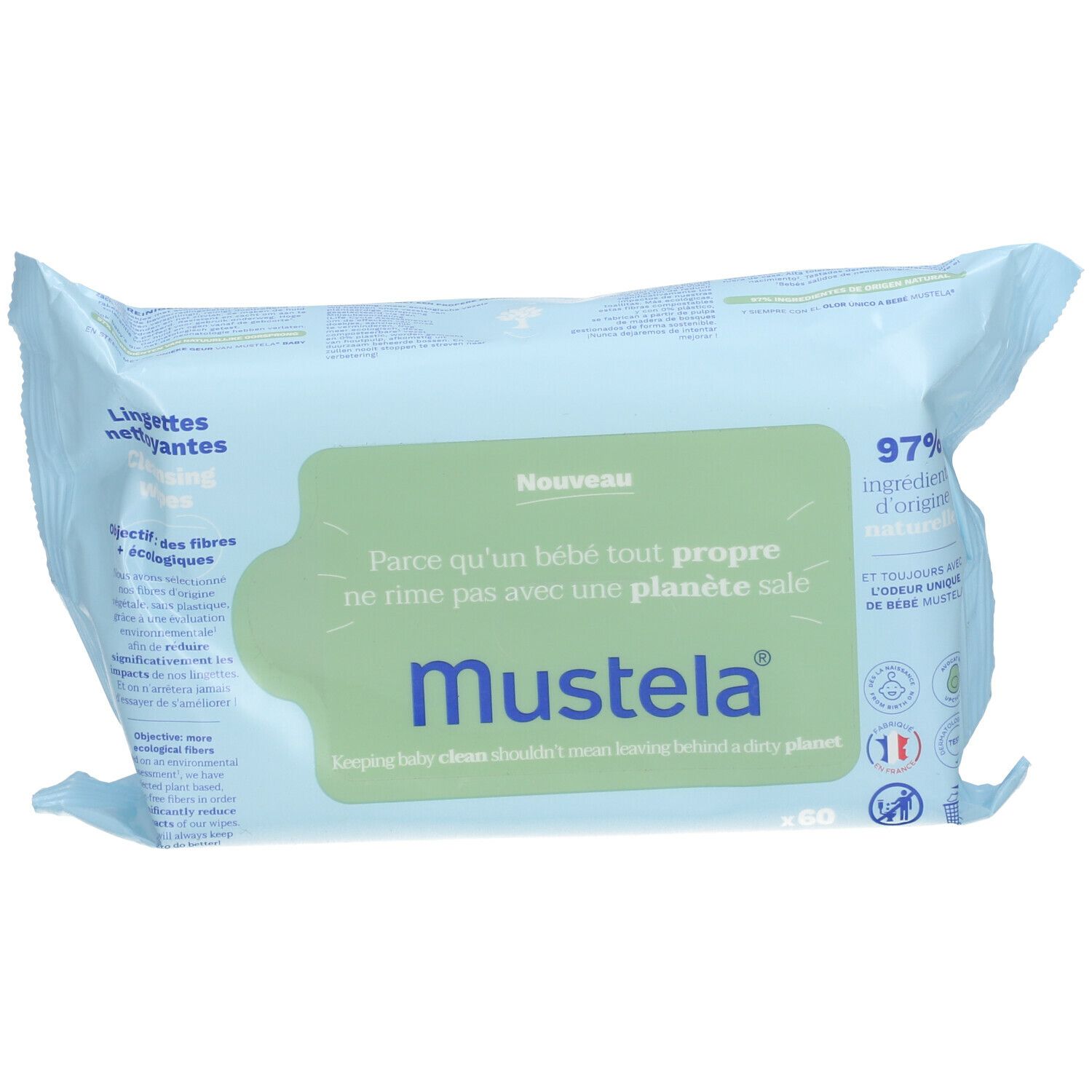 MUSTELA LINGETTES NETTOYANTES - Lingette imprégnée nettoyante à l'avocat bio.  - sachet 60