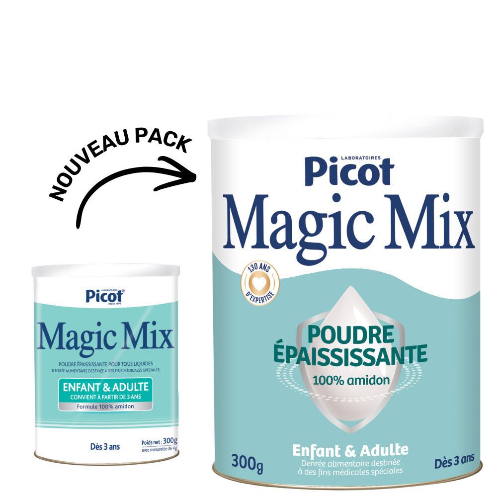 Deux boîtes Picot Magic Mix. Une petite et une grande boîte. Inscription: Magic Mix, Enfant & Adulte, 300g. Dès 3 ans.